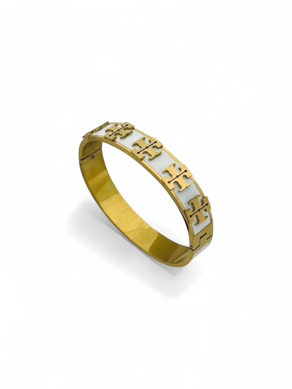The Signature White Enamel & Gold Bangle