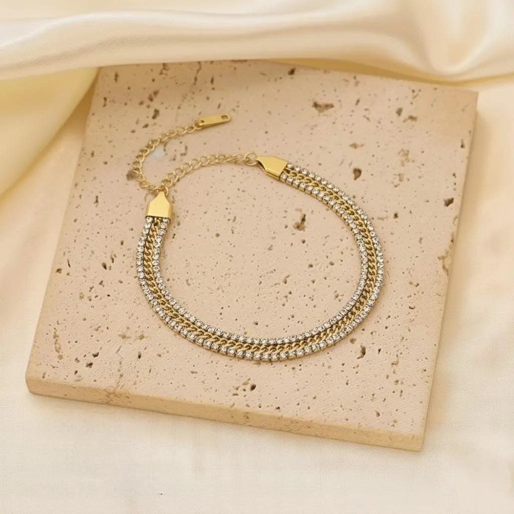 Celine Layered Crystal & Chain Bracelet