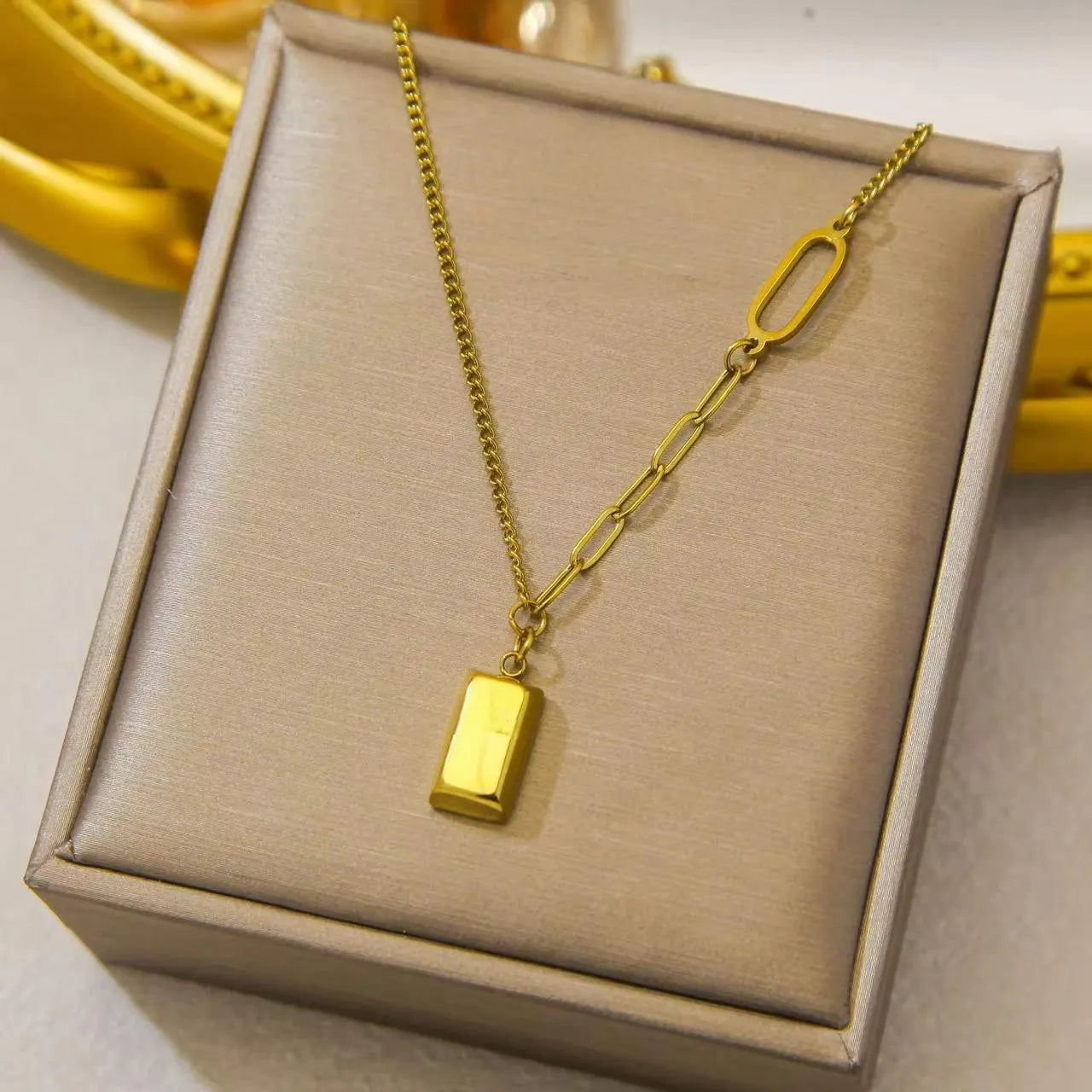 The Asymmetrical Gold Bar & Paperclip Necklace