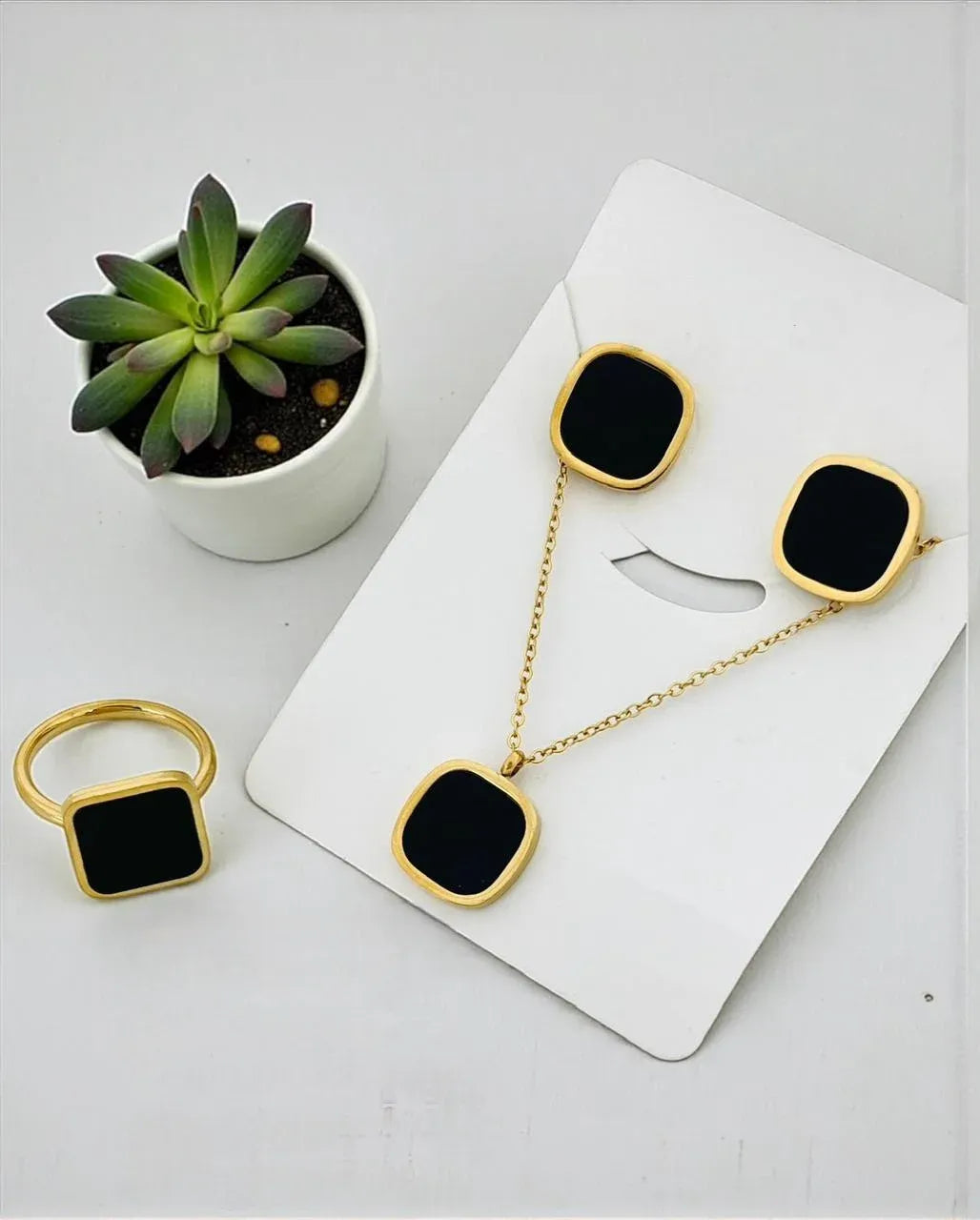 Onyx Square 3-Piece Jewelry Set