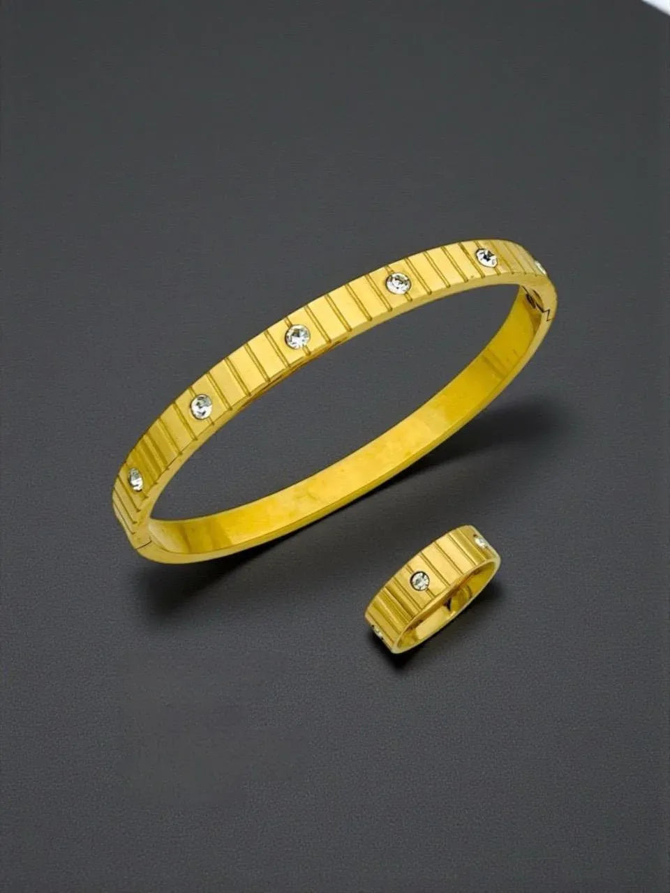 Celeste Ribbed Crystal Cuff & Ring Set
