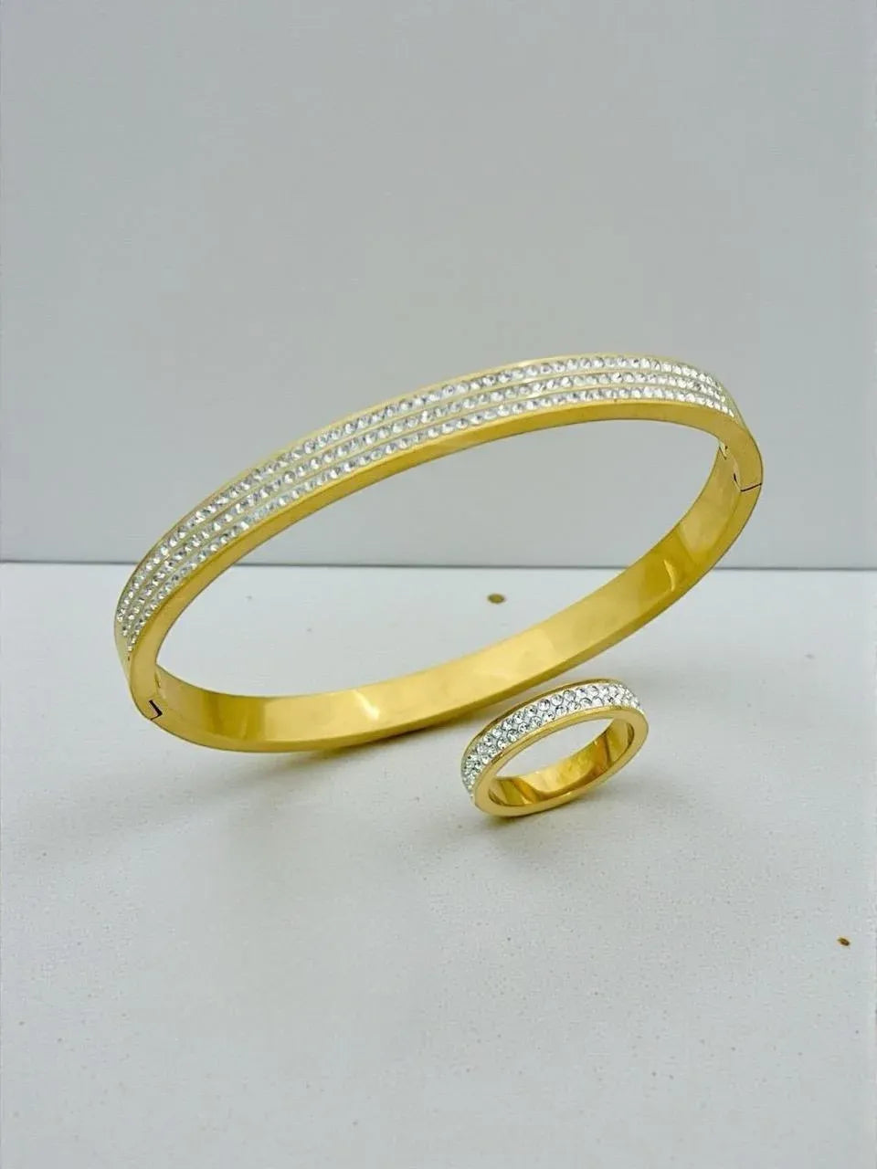 Gia Triple Row Crystal Cuff & Ring Set
