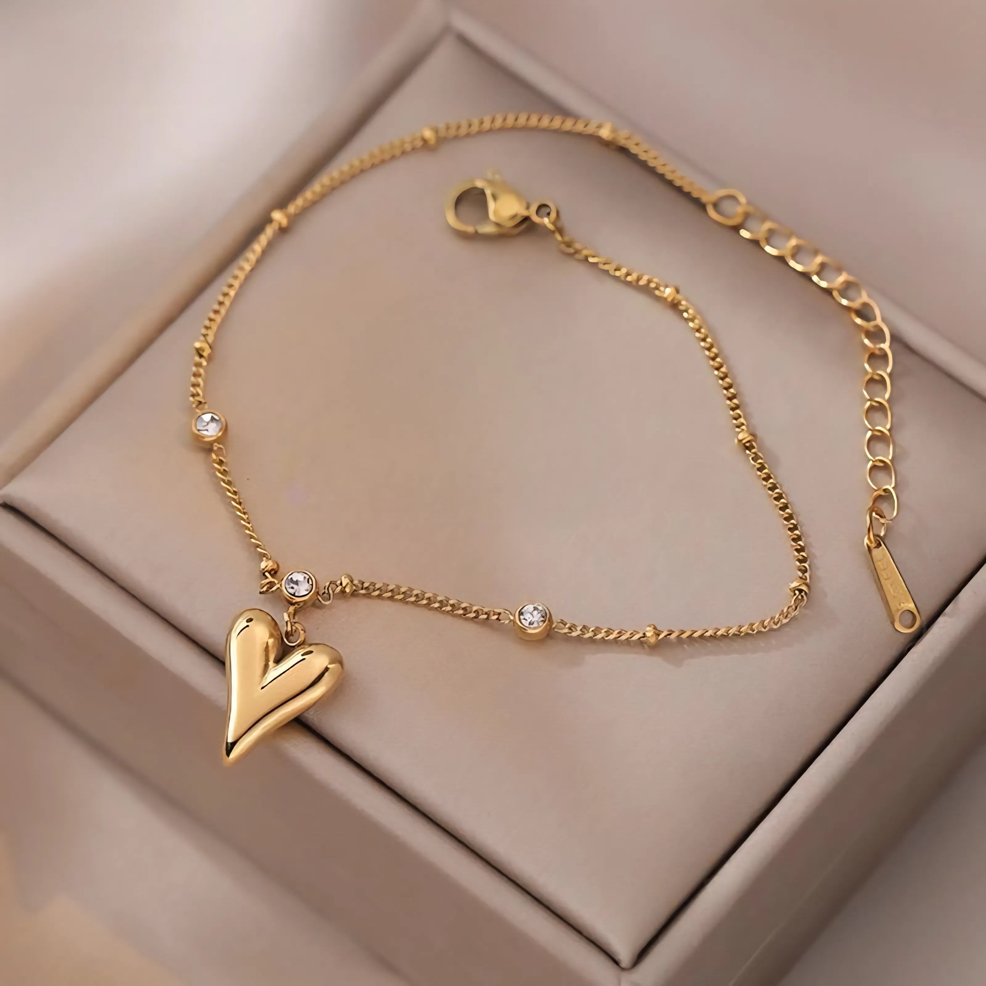 Amara Puffed Heart Station Bracelet