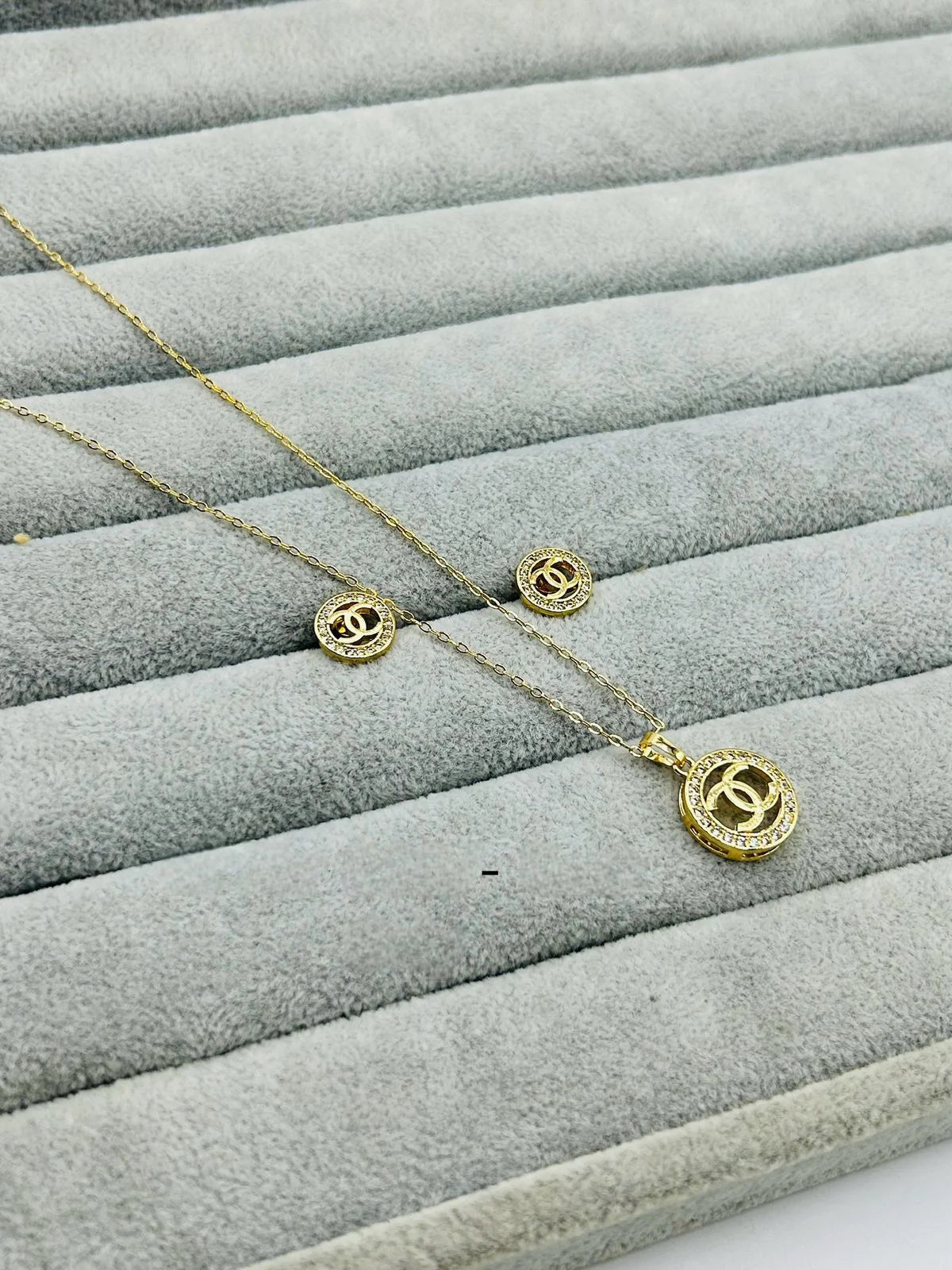 Elegant Gold-Tone Crystal Halo Pendant & Earring Collection