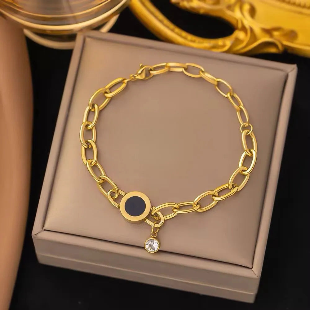 Eclipse Black Circle Link Bracelet