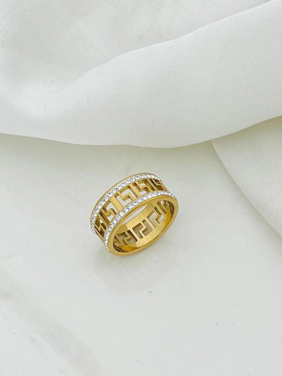 Imperial Greek Key Crystal Band Ring